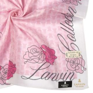 【LANVIN 浪凡】抽象玫瑰經典JL滿版LOGO純綿帕巾(粉紅/米白)