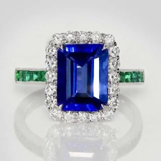 【似曾國際珠寶】現貨新款 IGI 14K 白金 3.63克拉 Emerald Cut 坦桑石祖母綠戒指(天然坦桑石)