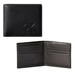 【Calvin Klein】立體LOGO 8卡荔枝皮革短夾 禮盒組-帥氣黑(ck 黑色 男夾 男皮夾 男皮包 男用皮夾)