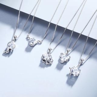 【LEESA】S925純銀\純銀項鍊\女生項鍊\項鍊女\項鍊\十二星座\飾品\銀飾\鎖骨鏈\ 1克拉項鍊\吊墜