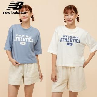 【NEW BALANCE】NB 棉質短版上衣 女性 米白/藍紫色 WT51530DUS WT51530SST(美版 版型偏大)