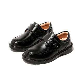 【OSOMESHOES 奧森】兒童黑皮鞋 真皮皮鞋 英倫風 魔鬼氈 男花童 學生皮鞋 中大童(26-42號 A1524 奧森)