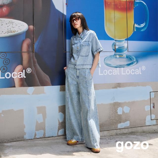 【gozo】雪花水洗短版牛仔襯衫(兩色)