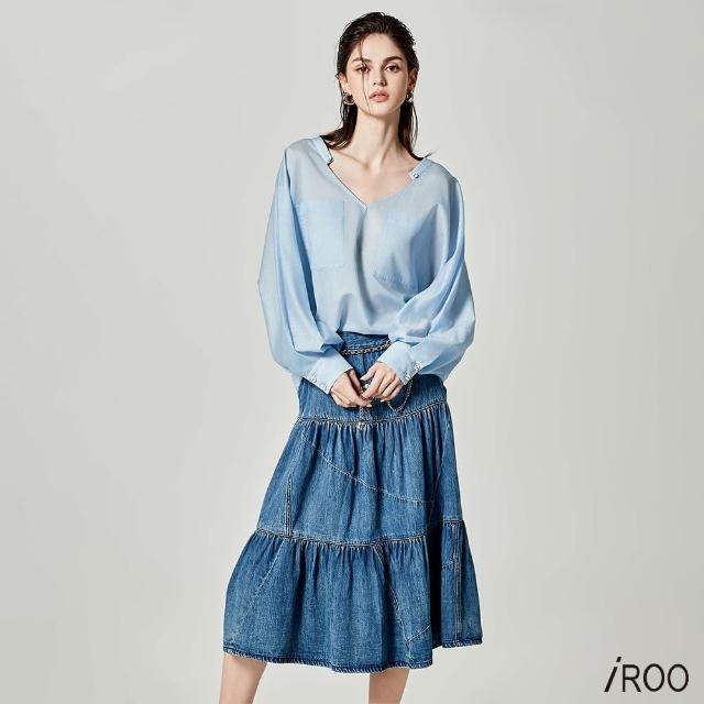 【iROO】幾何拼接牛仔裙