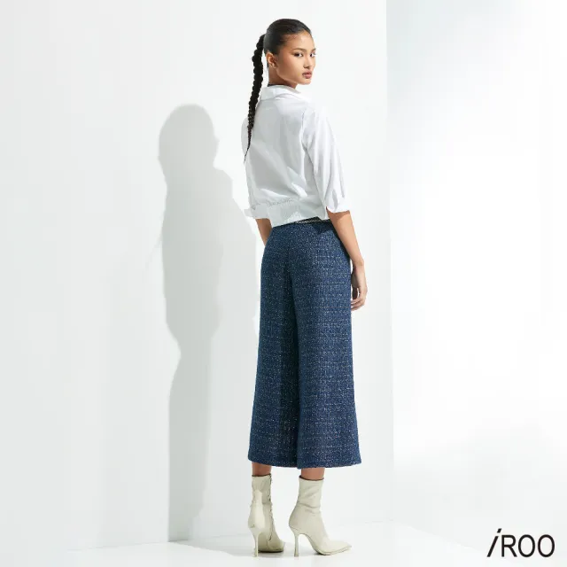 【iROO】鑲銀蔥花呢紗八分褲