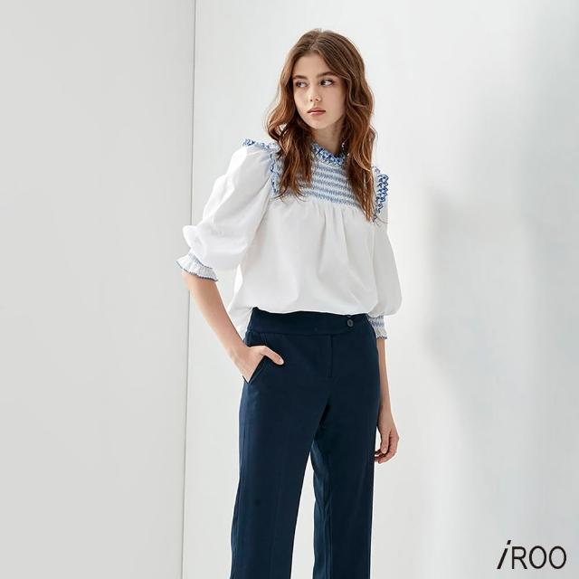 【iROO】配色刺繡感鬆緊設計上衣