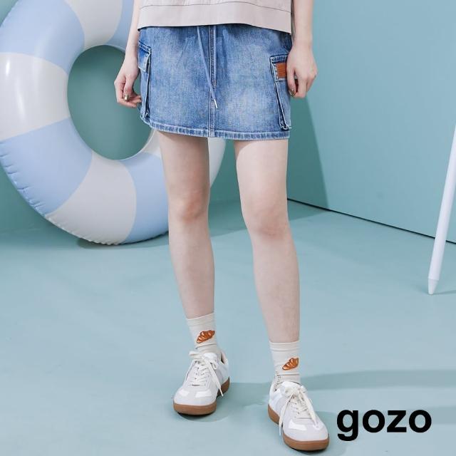 【gozo】彈性牛仔不走光工裝短褲裙(兩色)
