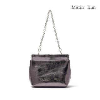 【MATIN KIM】官方旗艦 亮面皮革迷你包 鍊條包 WOC(深銀色)