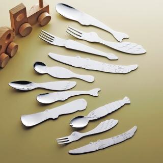 【SALUS】可愛動物餐具-M(日本製 兒童餐具 湯匙 叉子 鯨魚 海鷗 烏賊)