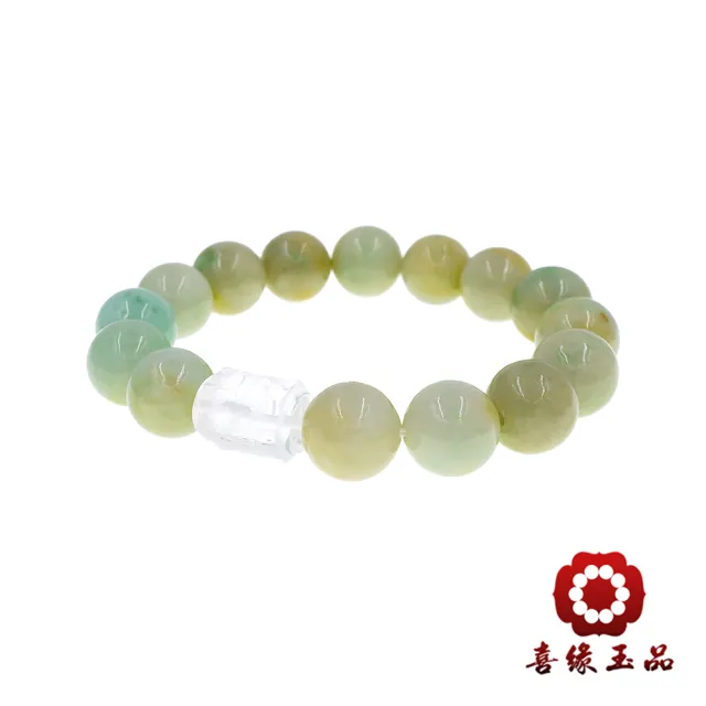 【喜緣玉品】天然翡翠玉石 黃加綠 六字真言 手珠(直)