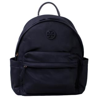 【TORY BURCH】ELLA 經典縫線LOGO 尼龍雙層拉鍊式後揹包(海軍藍)