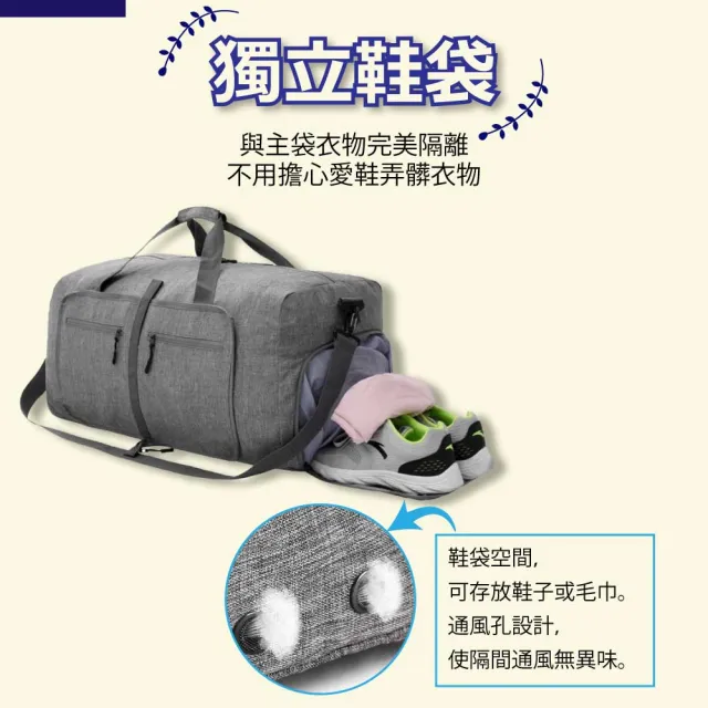 【樂邦】雙11 65L-加厚加大容量拉桿旅行袋(收納包 乾濕分離旅行袋 旅行箱出行收納袋 健身包 手提