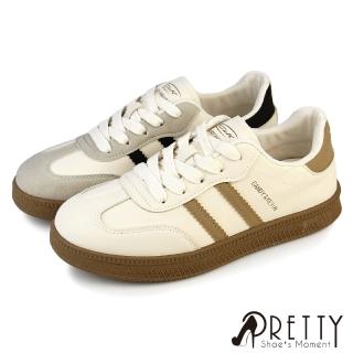 【Pretty】女鞋 休閒鞋 德訓鞋 阿甘鞋 板鞋 綁帶 復古運動風(卡其、黑色)