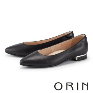 【ORIN】真皮簡約素面尖頭低跟鞋(黑色)