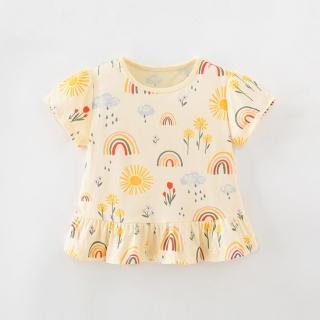 【橘魔法】彩虹太陽花長版上衣(短袖上衣 棉T 娃娃衫 女童 兒童 童裝)