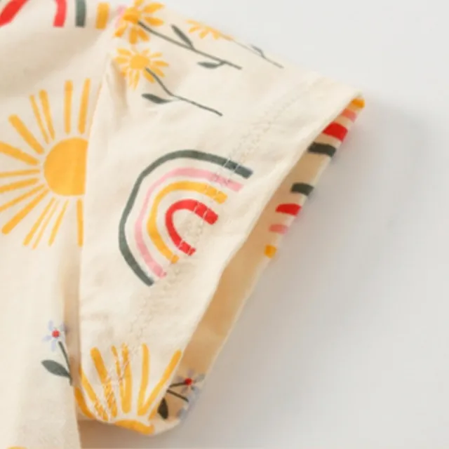 【橘魔法】彩虹太陽花長版上衣(短袖上衣 棉T 娃娃衫 女童 兒童 童裝)