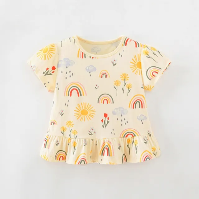 【橘魔法】彩虹太陽花長版上衣(短袖上衣 棉T 娃娃衫 女童 兒童 童裝)