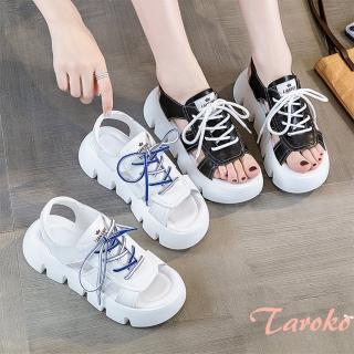 【Taroko】清新羅馬鏤空繫帶時尚夏日厚底涼鞋(2色可選)