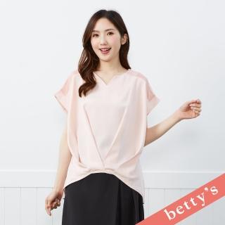 【betty’s 貝蒂思】鏤空格子肩線雪紡V領上衣(粉紅)