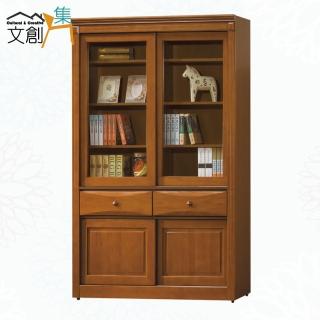 【文創集】米奇亞4尺實木四推門中二抽書櫃