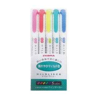 【ZEBRA 斑馬牌】5色雙頭螢光筆-晴空 WKT75CHC(MILDLINER 標記 手帳 辦公 事務 學生 禮物)