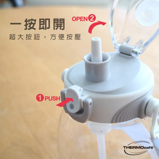 【THERMOcafe 凱菲】買1送1_附背帶附吸管可提式彈蓋隨手瓶1000ml(TCTS-1000)