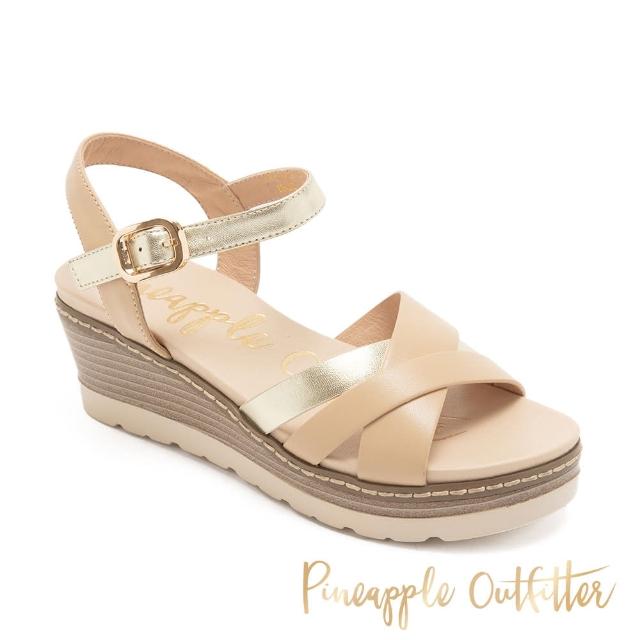 【Pineapple Outfitter】渡假感簍空交叉厚底涼鞋 ITAI(杏色)