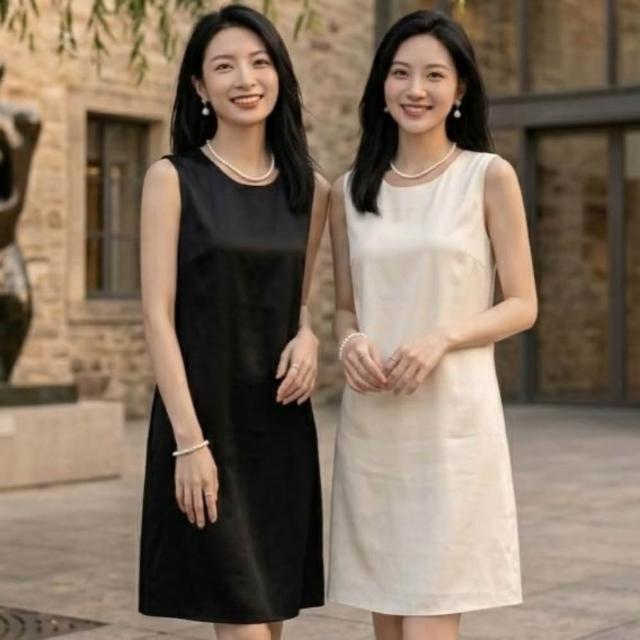 【巴黎 】  真絲緞面洋裝蠶絲裙子名媛法式絲綢絲質氣質連身裙 無袖簡約女裙子5色a1gj42 