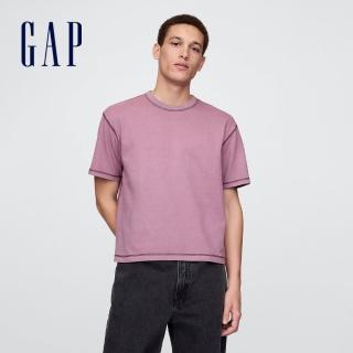 【GAP】男女同款 純棉圓領短袖素T-紫色(715775)