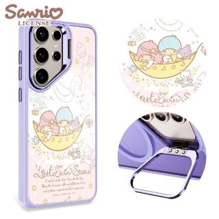 【apbs】三麗鷗 Samsung S25/S24/S23系列 軍規防摔合金框隱形立架手機殼(天鵝湖雙子星-紫框)