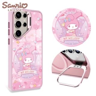 【apbs】三麗鷗 Samsung S25/S24/S23系列 軍規防摔合金框隱形立架手機殼(晚宴美樂蒂-粉框)