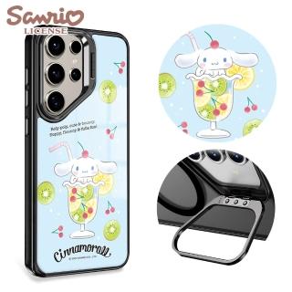 【apbs】三麗鷗 Samsung S25/S24/S23系列 軍規防摔合金框隱形立架手機殼(水果大耳狗-黑框)