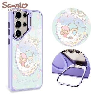 【apbs】三麗鷗 Samsung S25/S24/S23系列 軍規防摔合金框隱形立架手機殼(雲端雙子星-紫框)