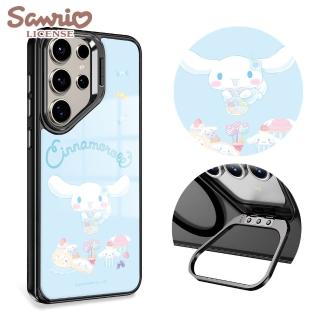 【apbs】三麗鷗 Samsung S25/S24/S23系列 軍規防摔合金框隱形立架手機殼(點心大耳狗-黑框)