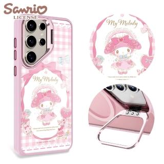 【apbs】三麗鷗 Samsung S25/S24/S23系列 軍規防摔合金框隱形立架手機殼(蘿莉塔美樂蒂-粉框)