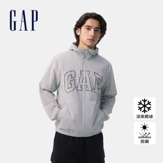 【GAP】男裝 Logo印花防曬連帽外套-灰色(730837)