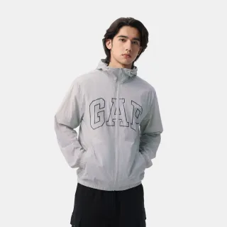 【GAP】男裝 Logo印花防曬連帽外套-灰色(730837)