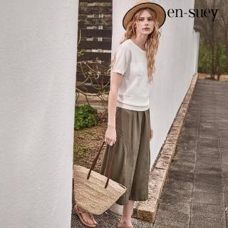 【en-suey 銀穗】造型側邊壓線六分寬褲-女