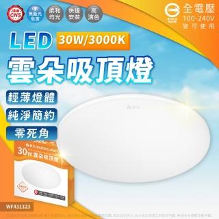 【DanceLight 舞光】1入 LED 30W 雲朵吸頂燈 單色吸頂燈 全電壓(黃光/自然光/白光)