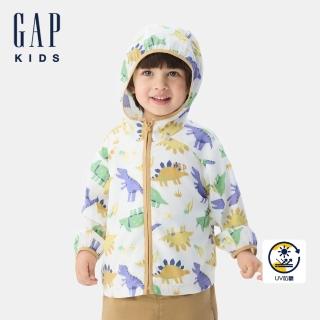 【GAP】男幼童裝 Logo印花防曬連帽外套-白色印花(766445)