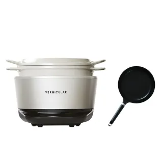 【Vermicular】IH MINI鑄鐵電子鍋-白+20CM平底鍋(電子鍋/電子鑄鐵鍋/IH電子鍋/鑄鐵鍋/萬用鍋)
