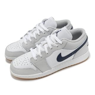【NIKE 耐吉】休閒鞋 Air Jordan 1 Low GS 大童 女鞋 灰 深藍 AJ1 膠底 一代(553560-146)