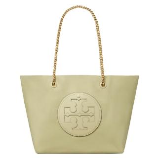 【TORY BURCH】專櫃款ELLA皮革圓標尼龍托特包（橄欖枝綠）