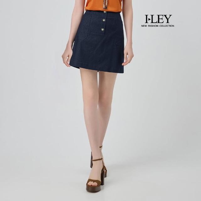 【ILEY 伊蕾】-5°C鈕釦造型縲縈短褲裙(深藍；M-XL；1252022441)