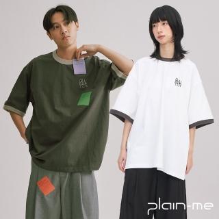 【plain-me】男女款 clip by clip 寬鬆羅紋配色TEE PLN0075-251(短袖上衣 短T 男女上衣 寬鬆 落肩)