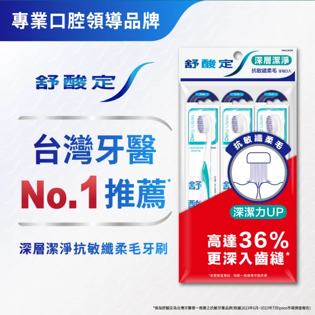 【SENSODYNE 舒酸定】深層潔淨-彈力抗敏軟毛牙刷3支入(顏色隨機)