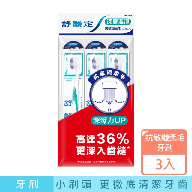 【SENSODYNE 舒酸定】深層潔淨-彈力抗敏軟毛牙刷3支入(顏色隨機)