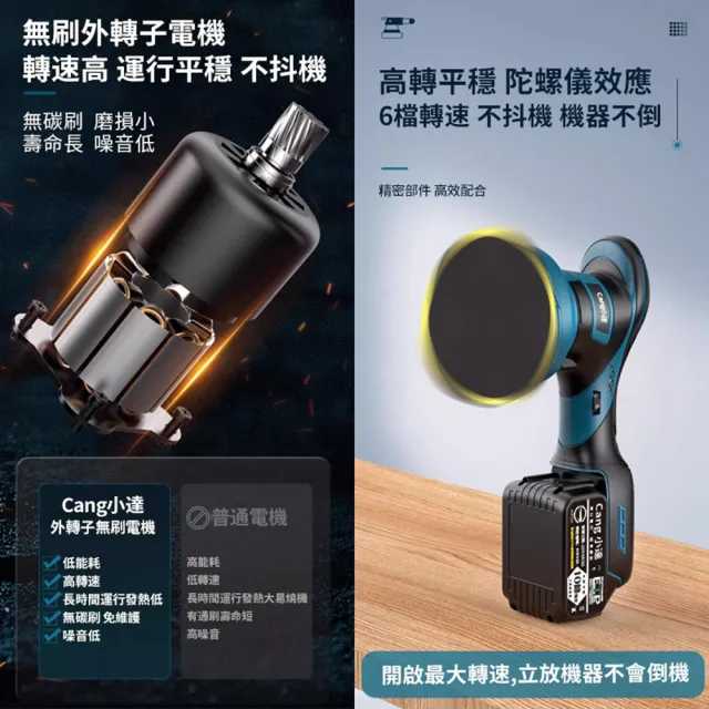 【小達】拋光機 無刷打蠟機 DA偏心機（十節一電+座充）(果凍感必備真正強壓不停/六檔調速帶電量顯示)