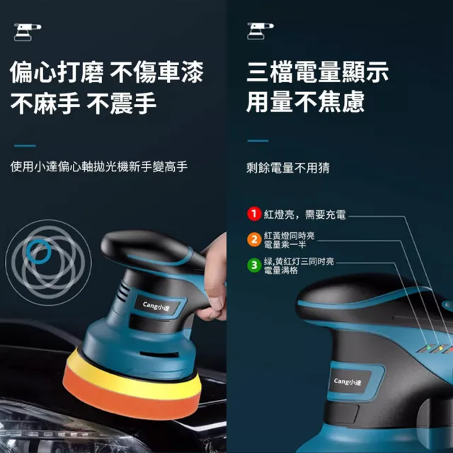 【小達】拋光機 無刷打蠟機 DA偏心機（十節一電+座充）(果凍感必備真正強壓不停/六檔調速帶電量顯示)