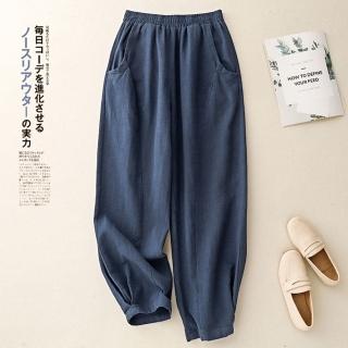 【ACheter】棉麻復古寬鬆大碼休閒長褲功夫太極褲亞麻感燈籠褲#124766(黑/灰/杏/藏青)